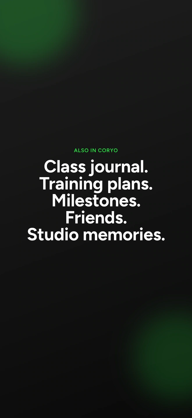Class journal, training plans, milestones, friends and studio memories